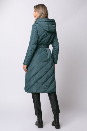 Geacă gri petrol lungă, matlasată cu glugă si fermoar oblic [5]