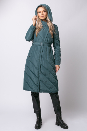 Geacă gri petrol lungă, matlasată cu glugă si fermoar oblic [1]