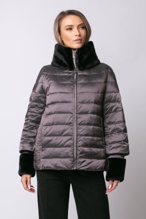 Geacă Inessa Madzerini lila închis din puf natural și guler din blană