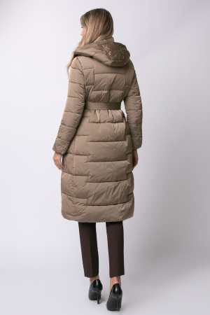 Geacă lungă camel de iarnă, matlasată cu glugă [5]
