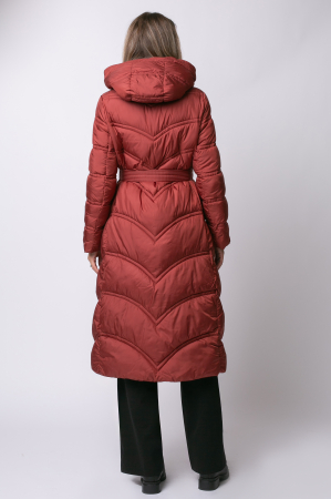 Geacă lungă căramizie de iarnă, matlasată cu glugă detașabilă [3]