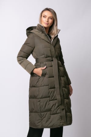 PALTOANE, GECI ȘI VESTE - Geacă lungă kaki de iarnă, matlasată cu glugă
