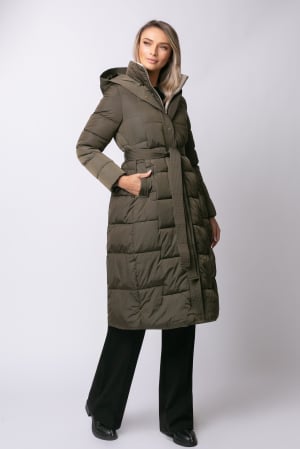 Geacă lungă kaki de iarnă, matlasată cu glugă [3]