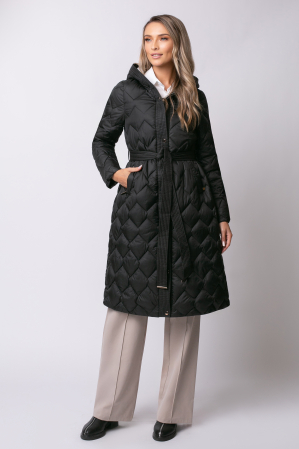 Geacă lungă neagră de iarnă, matlasată cu glugă [1]
