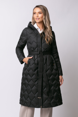 Geacă lungă neagră de iarnă, matlasată cu glugă [2]