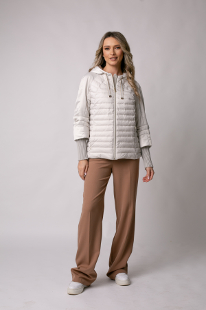 Geacă Mango Madzerini primăvară-toamna bej perlat cu glugă și manșete croșetate [4]