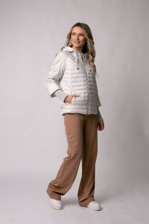 Geacă Mango Madzerini primăvară-toamna bej perlat cu glugă și manșete croșetate [5]