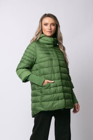 COLECȚIE NOUĂ - Geaca Mara verde din fâș matlasată cu glugă