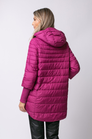 Geaca Mara magenta din fâș matlasată cu glugă [2]
