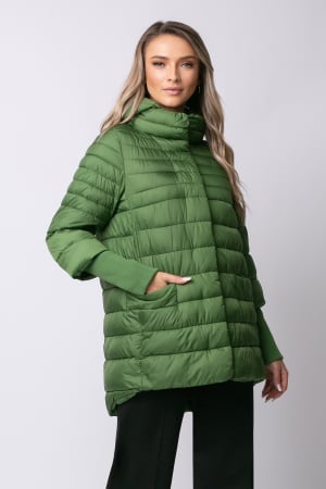 PALTOANE, GECI ȘI VESTE - Geaca Mara verde din fâș matlasată cu glugă