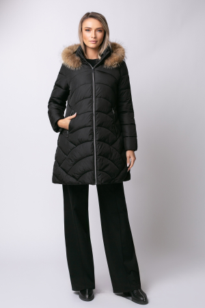 Geacă neagră de iarnă cu blană [4]