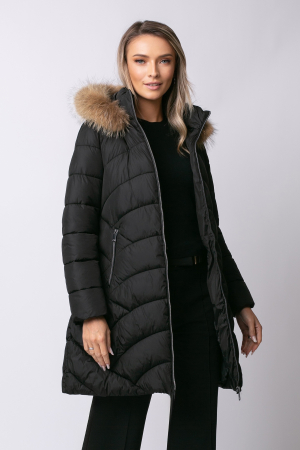 Geacă neagră de iarnă cu blană [2]