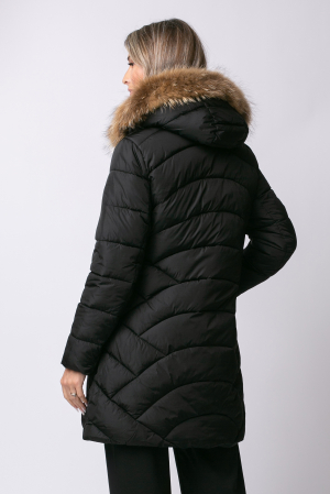 Geacă neagră de iarnă cu blană [3]