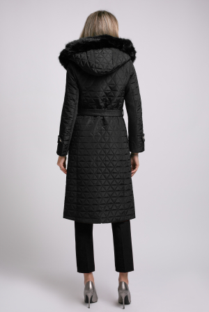 Geacă neagră din fâș cu glugă accesorizată cu blană [5]