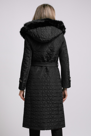 Geacă neagră din fâș cu glugă accesorizată cu blană [3]