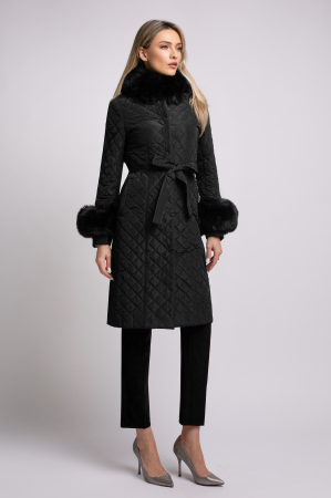 Geacă neagră matlasată cu blană detașabilă la guler și mâneci [5]