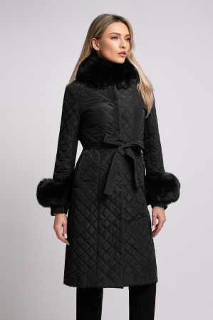 Geacă neagră matlasată cu blană detașabilă la guler și mâneci [3]