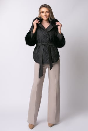 Geacă neagră over size din fâș cu blană detașabilă [3]