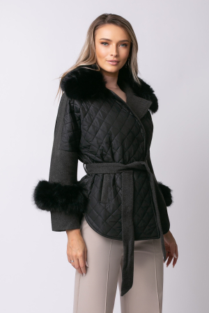 Geacă neagră over size din fâș cu blană detașabilă [4]