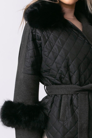 Geacă neagră over size din fâș cu blană detașabilă [6]