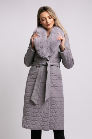 Geacă Sena gri din fâș cu guler detașabil din blană [2]