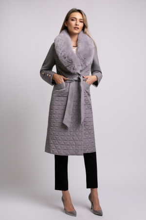 Geacă Sena gri din fâș cu guler detașabil din blană [1]