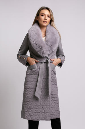 COLECȚIE NOUĂ - Geacă Sena gri din fâș cu guler detașabil din blană