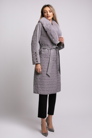 Geacă Sena gri din fâș cu guler detașabil din blană [7]