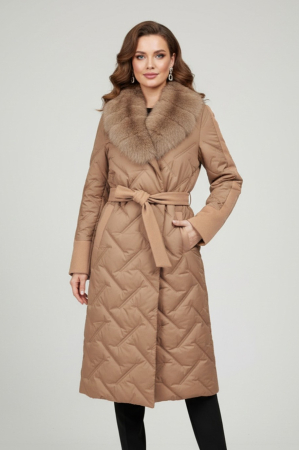 MĂRIMI MARI - Geacă Viada bej accesorizată cu guler din blană naturală detașabil