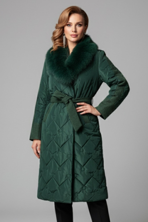 MĂRIMI MARI - Geacă Viada verde accesorizată cu guler din blană naturală detașabil