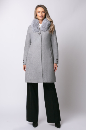 Haină gri mărime mare cu blană la guler [4]