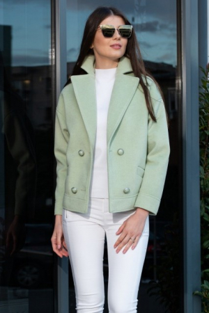 Haină Luana verde din lână cu guler tip rever [4]