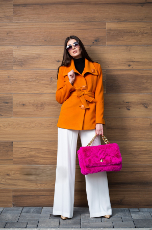 Haină Moni portocalie din lână încheiată în nasturi [1]