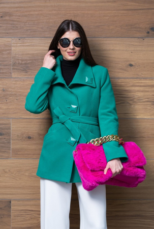 COLECȚIE NOUĂ - Haină Moni verde mentă din lână încheiată în nasturi