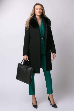 Haină neagră mărime mare cu blană la guler [1]