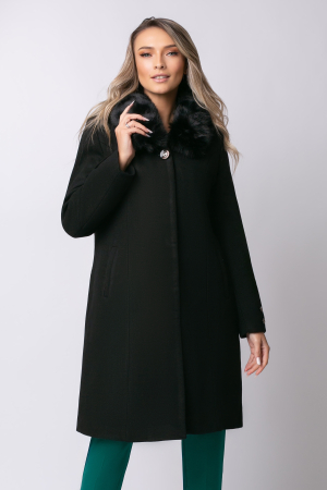 Haină neagră mărime mare cu blană la guler [2]