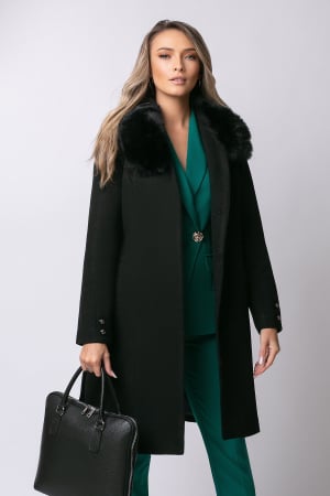 Haină neagră mărime mare cu blană la guler [4]
