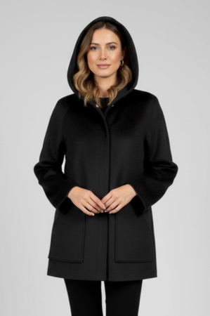 PULOVER DAMĂ - Haină scurtă Viada neagră din lână cu glugă