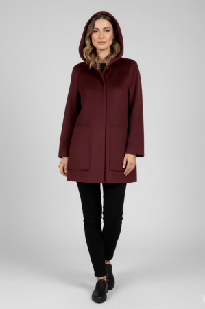 Haină scurtă Viada bordo din lână cu glugă [4]