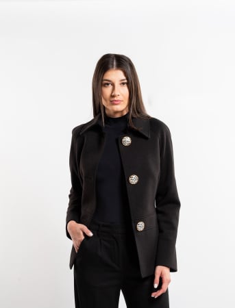 COLECȚIE NOUĂ - Haină SENTIERRI negru din lână cu nasturi animal print