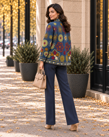 Jachetă bleumarin din denim brodată de toamnă-primăvară [1]