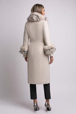 Palton bej din lână cu blană detașabilă la guler și mâneci [9]