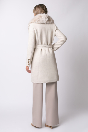 Palton bej din lână cu blană la guler [5]