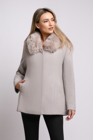 COLECȚIE NOUĂ - Palton bej mărime mare accesorizat cu blană detașabilă la guler