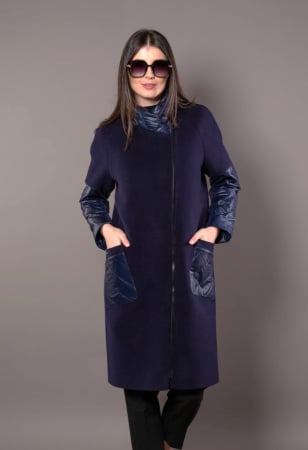 ȚINUTE OFFICE - Palton Brenda bleumarin din lână accesorizată cu fâș