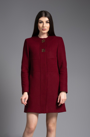 PALTOANE - Palton Egreta vișiniu din lână cu guler tip tunică