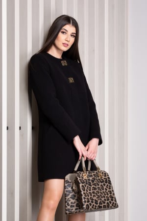 TOATE PRODUSELE - Palton Egreta negru din lână cu guler tip tunică