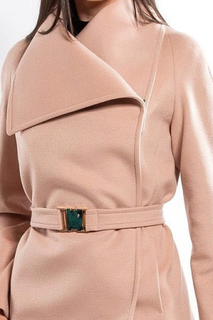 Palton SENTIERRI roz pudră din lână cu guler asimetric [7]