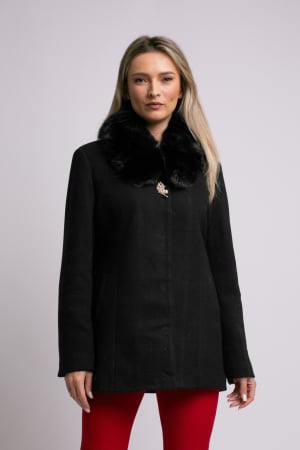 PALTOANE, GECI ȘI VESTE - Palton negru mărime mare accesorizat cu blană detașabilă la guler