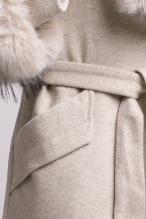 Palton bej din lână cu blană detașabilă la guler și mâneci [2]